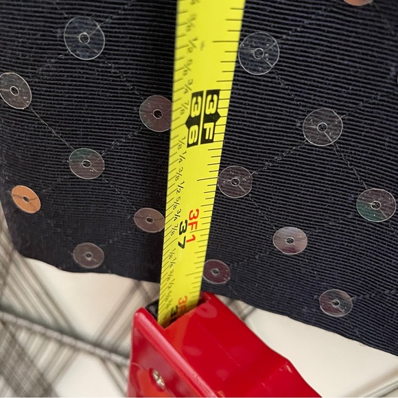 Paule Ka square neck moire navy blue dress clear sequins size 44 hidden zipper - Picture 7 of 15